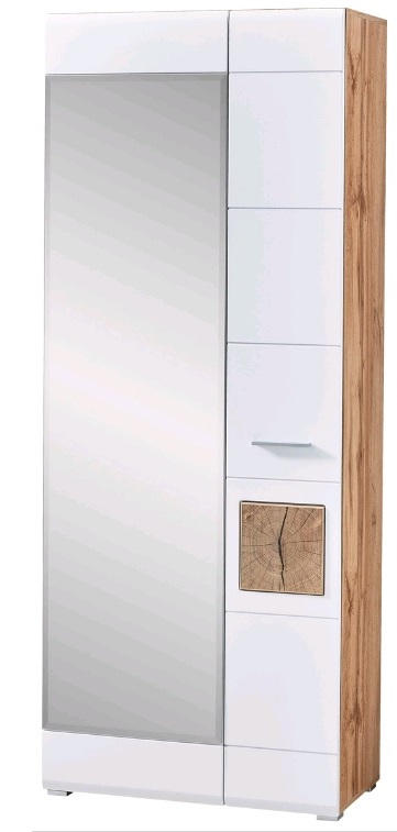 GARDEROBENSCHRANK Weiß, Eichefarben - Eichefarben/Silberfarben, KONVENTIONELL, Glas/Holzwerkstoff (80/201/37cm) - Voleo