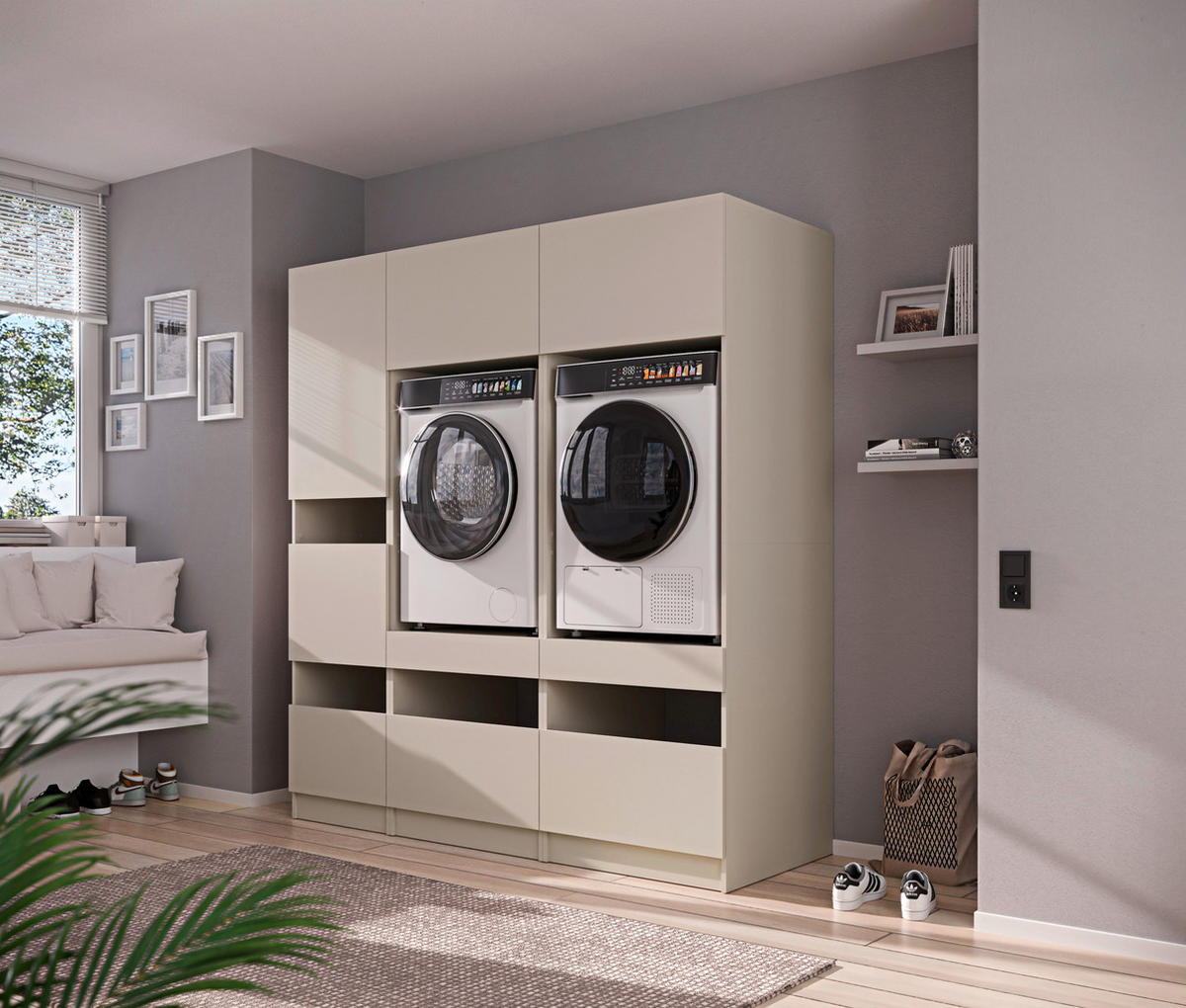 WASCHMASCHINENSCHRANK  68/200/68 cm  - Kaschmir/Schwarz, Design, Holzwerkstoff/Metall (68/200/68cm) - Milino
