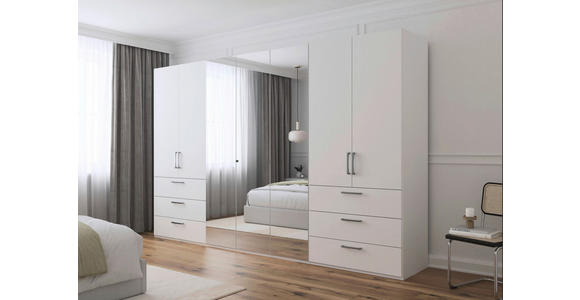 DREHTÜRENSCHRANK 350/235/61 cm,  in Weiß, 7-türig  - Chromfarben/Edelstahlfarben, Basics, Glas/Holzwerkstoff (350/235/61cm) - Novel