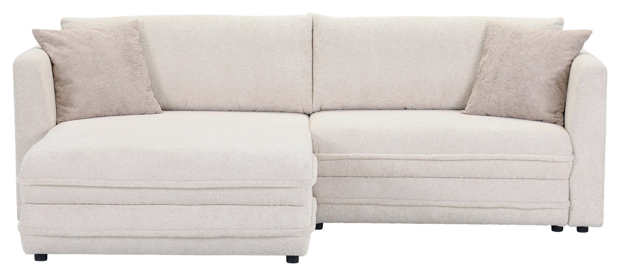 ECKSOFA Creme, Beige Plüsch Zierkissen, Rückenkissen, Bettkasten, Schlaffunktion, Rücken echt, Liegefläche im Originalstoff  - Beige/Creme, MODERN, Kunststoff/Textil (246/178cm) - Carryhome