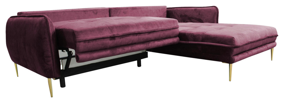 ECKSOFA Weinrot Velours  - Weinrot/Goldfarben, Design, Textil/Metall (264/196cm) - MID.YOU