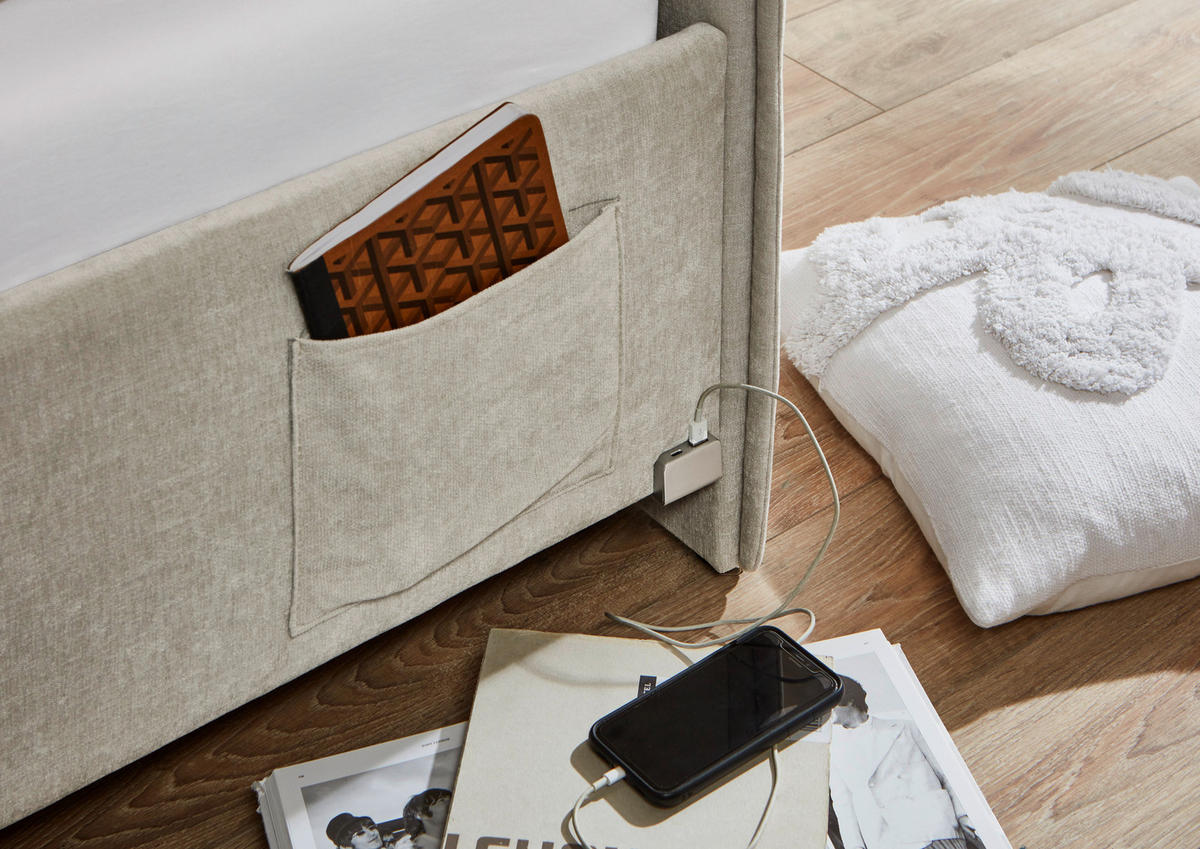 POLSTERBETT 140/200 cm  in Beige  - Eichefarben/Birkefarben, Konventionell, Holz/Textil (140/200cm) - home24