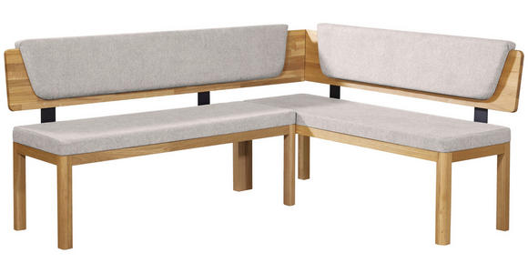 ECKBANK 195/155 cm Webstoff Hellgrau, Eichefarben Eiche vollmassiv   - Eichefarben/Hellgrau, KONVENTIONELL, Holz/Textil (195/155cm) - Linea Natura