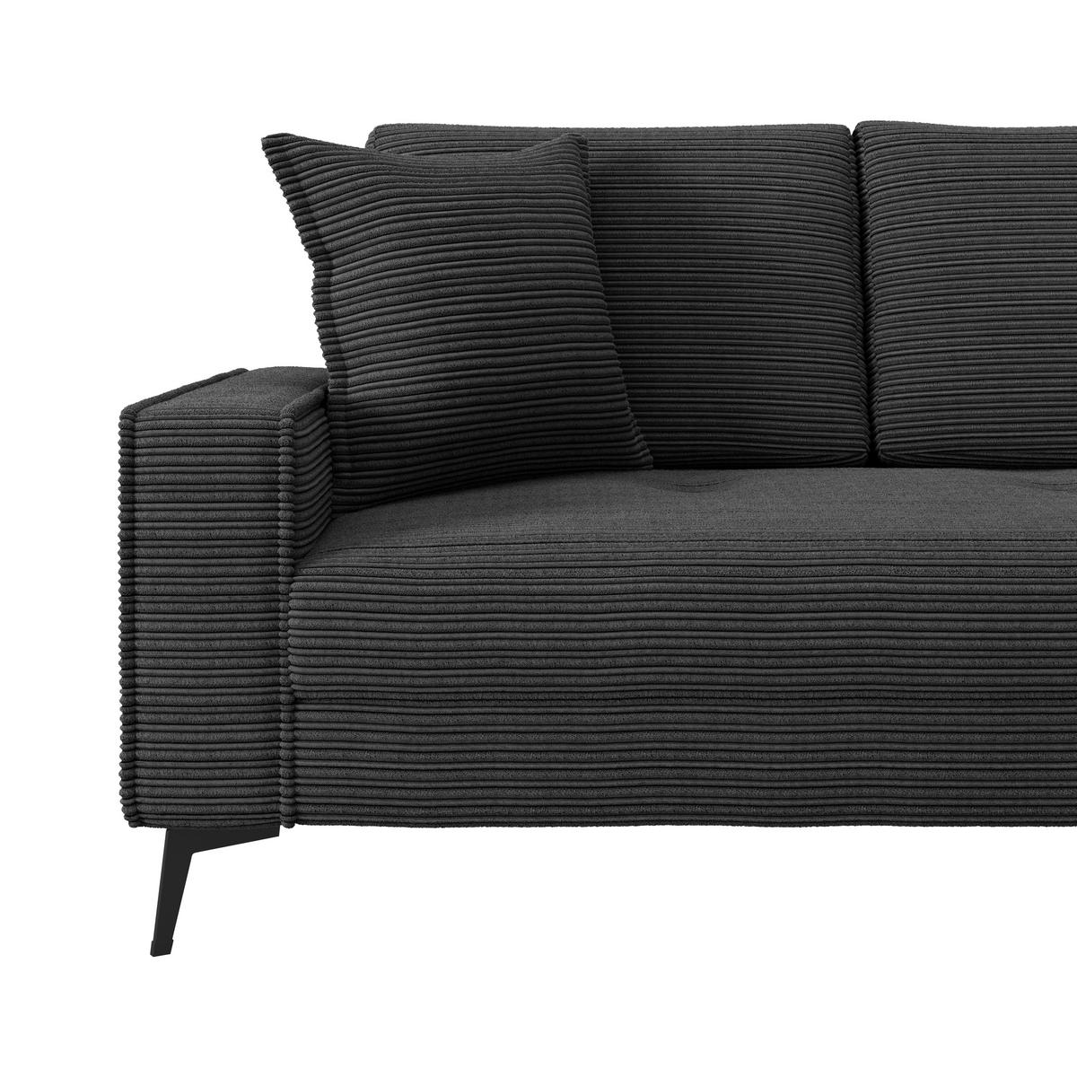 ECKSOFA ZERO Schwarz Cord Zierkissen, Rückenkissen  - Schwarz, Trend, Textil/Metall (286/173cm) - Livetastic
