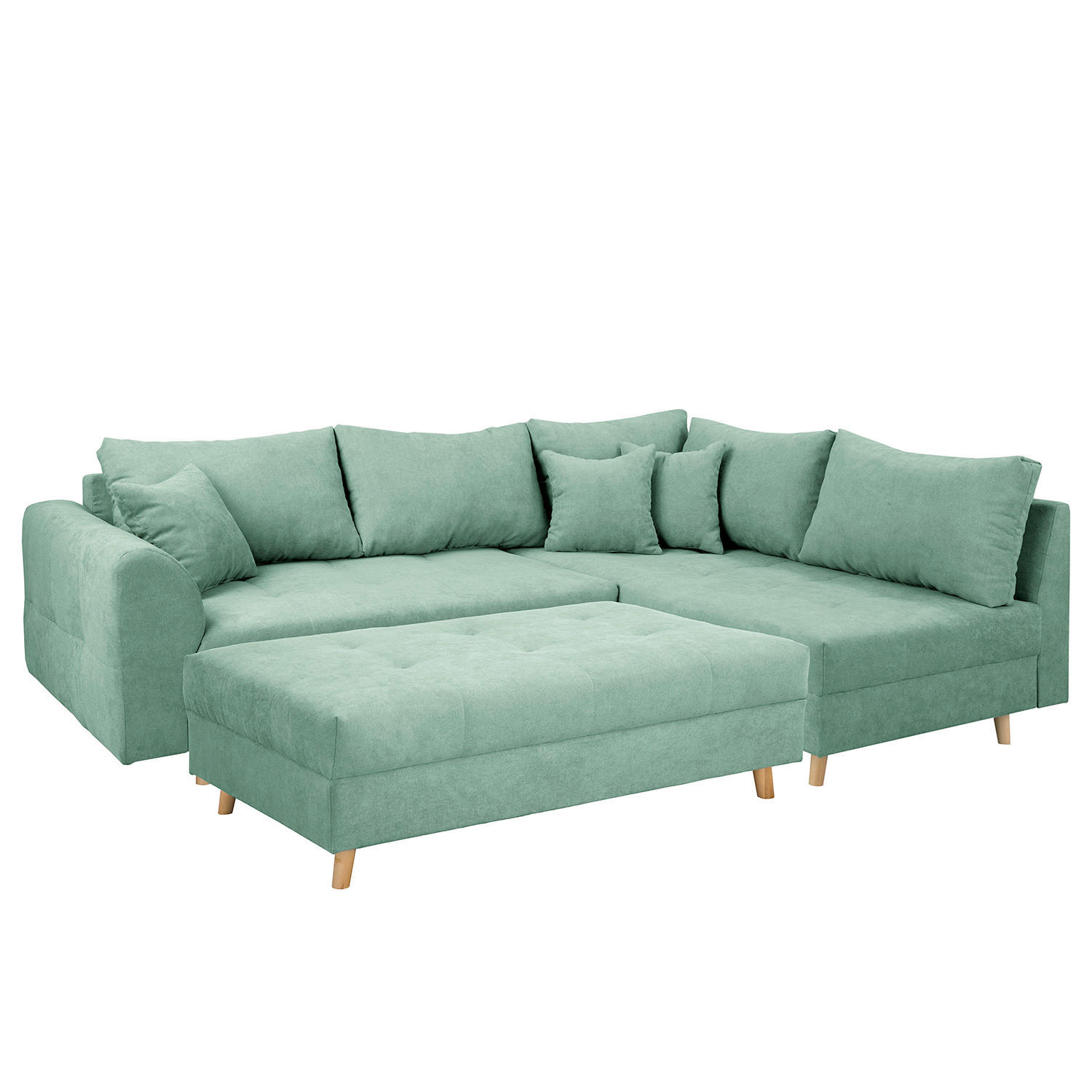 ECKSOFA inkl. Hocker Ariella in Mikrofaser Mintgrün  161/231 cm  - Naturfarben/Mintgrün, Design, Holz/Textil (161/231cm) - Livetastic