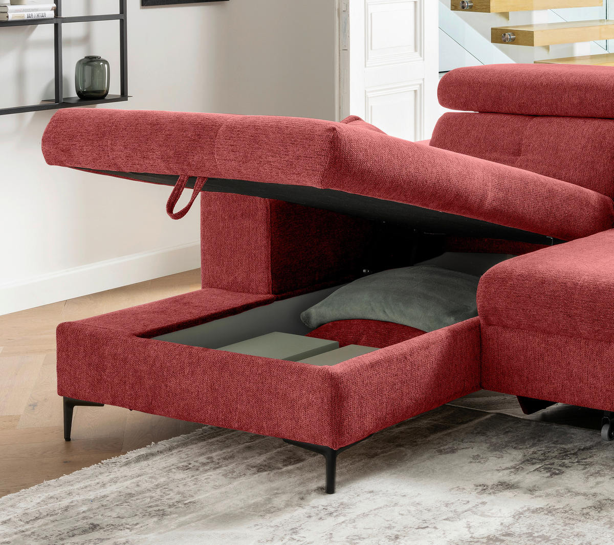 ECKSOFA Chenille Rot  - Rot/Schwarz, Basics, Textil/Metall (186/270cm) - Livetastic