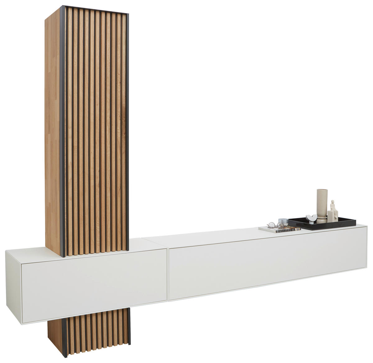 WOHNWAND  in Weiss, Eichefarben 288/220/44 cm  - Weiss/Eichefarben, Design, Holz (288/220/44cm) - Johann Jakob