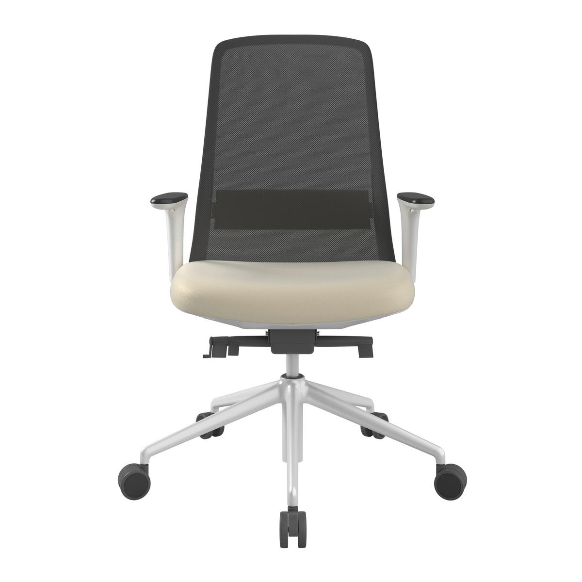 DREHSTUHL Schwarz, Weiß, Beige  - Beige/Schwarz, MODERN, Leder/Kunststoff (70/103-115/70cm)