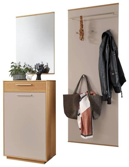 GARDEROBE 3-teilig  in 130/195/37 cm  - Taupe/Eichefarben, Design, Glas/Holz (130/195/37cm)
