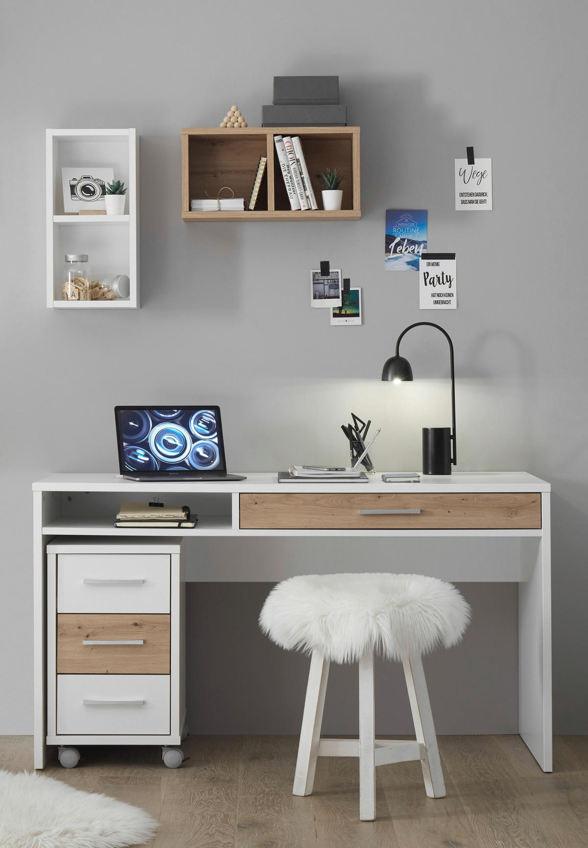 Schreibtisch Quadro mit breiter Schublade, weiß - flieder, weiß, flieder, 092233W