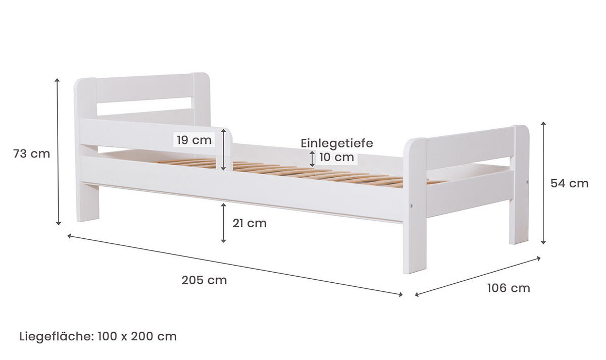 BETT 100/200 cm  Weiss   - Weiss/Naturfarben, Modern, Holz (100/200cm) - Livetastic