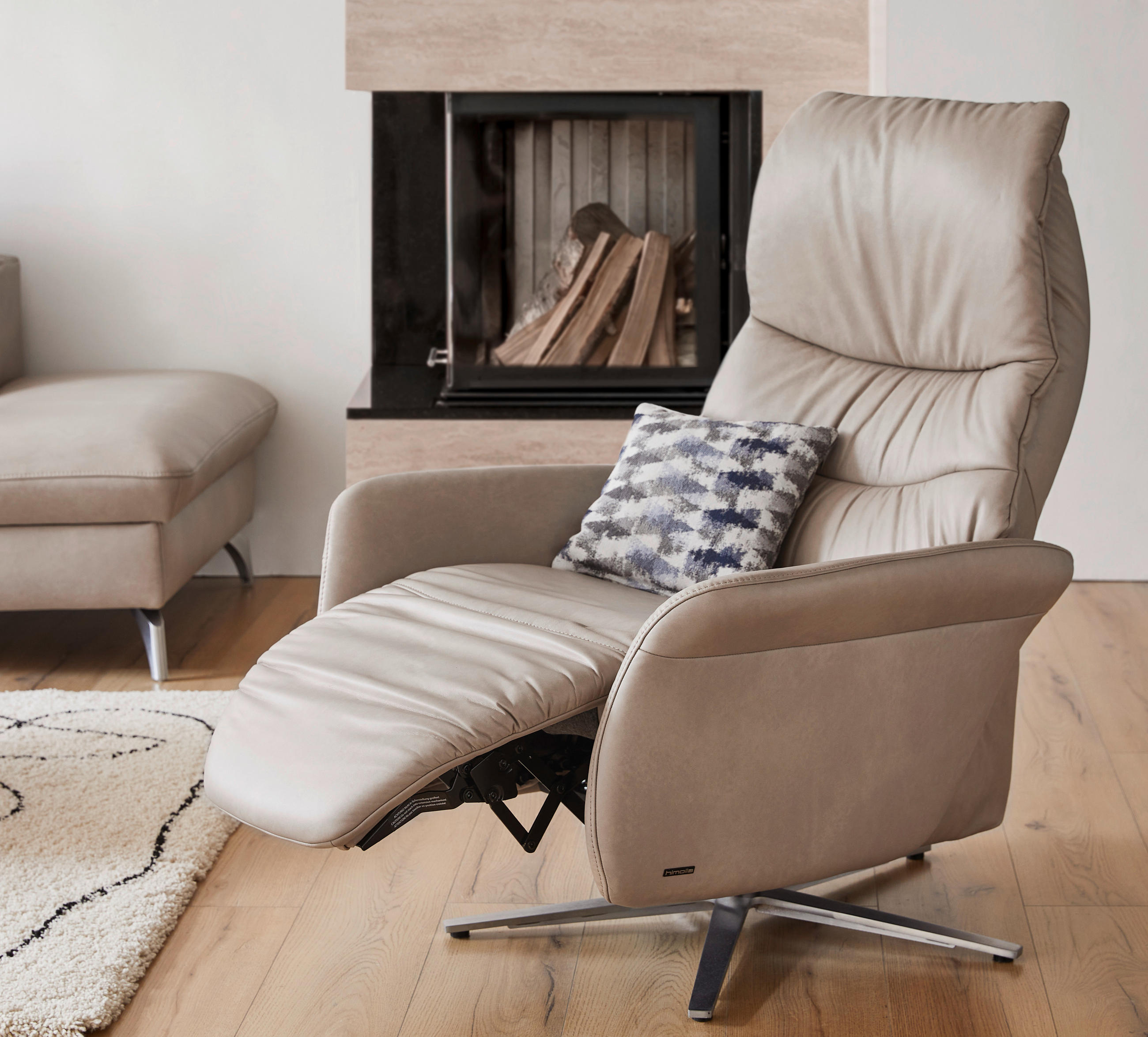 RELAXSESSEL Echtleder Relaxfunktion, Fußteilverstellung    - Creme, Design, Leder/Metall (78/111/85cm) - Himolla Komfortklass