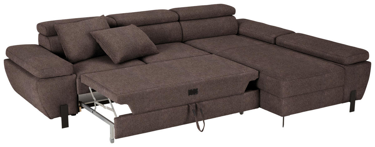 HÖRNSOFFA i vävt tyg mörkbrun  - svart/mörkbrun, Modern, metall/trämaterial (277/90/189cm) - MID.YOU