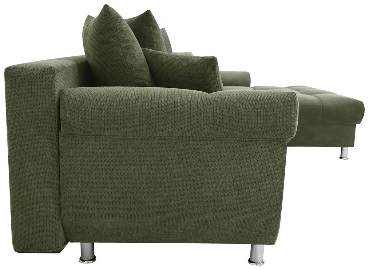 ECKSOFA in Flachgewebe, Mikrofaser Grün  - Chromfarben/Grün, Design, Kunststoff/Textil (312/198cm) - Livetastic