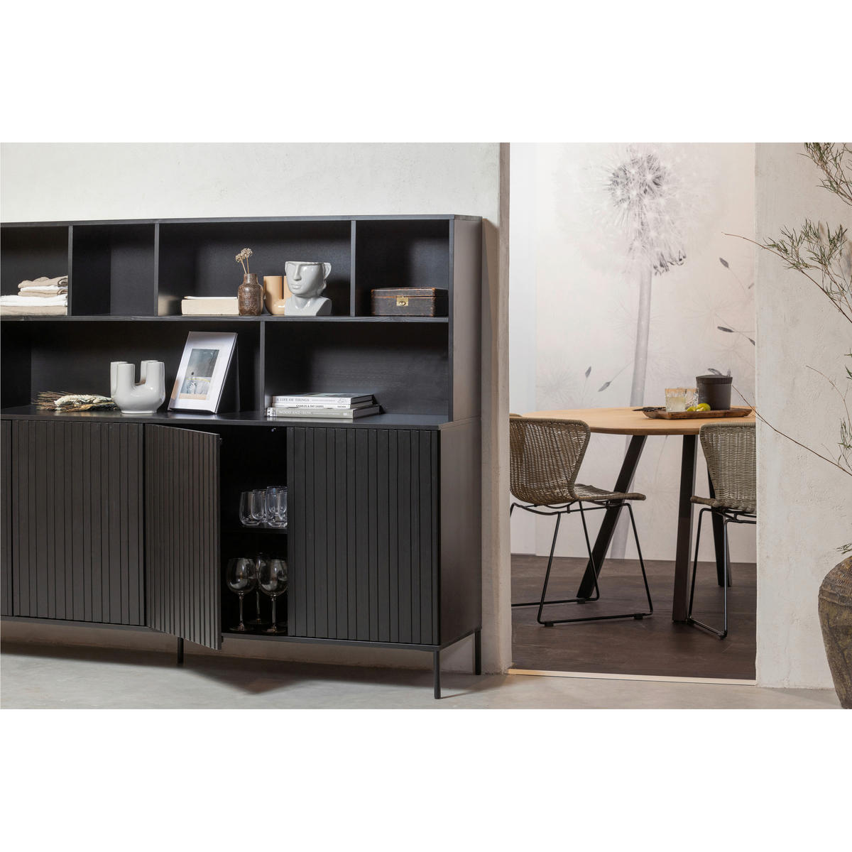 SIDEBOARD Gravure 200/85/44 cm  - Schwarz, Design, Holz/Metall (200/85/44cm) - Livetastic