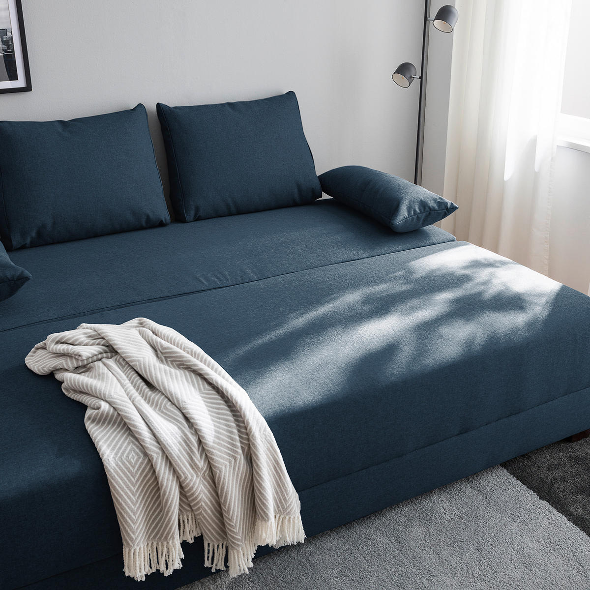 SCHLAFSOFA in Webstoff Dunkelblau  - Dunkelbraun/Dunkelblau, Design, Holz/Textil (202/85/110cm) - MID.YOU