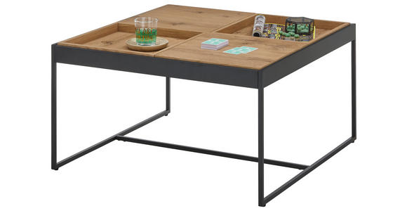 COUCHTISCH in Holz, Metall, Holzwerkstoff 83/83/45 cm  - Eichefarben/Schwarz, Design, Holz/Holzwerkstoff (83/83/45cm) - Novel