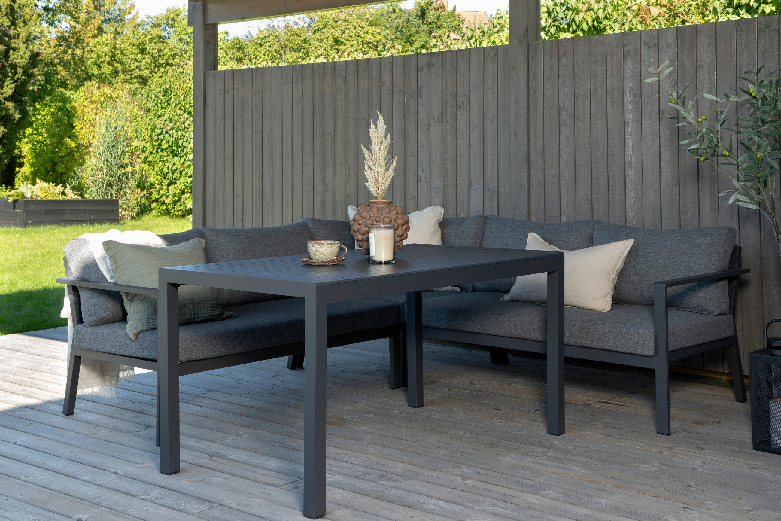 DINING-LOUNGESET  - Schwarz/Grau, KONVENTIONELL, Textil/Metall (294/210cm) - Gardenson