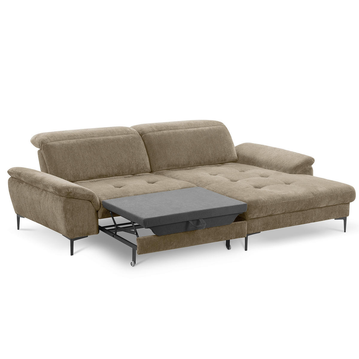 ECKSOFA  Webstoff Taupe  - Taupe/Schwarz, Design, Textil/Metall (268/195cm) - Livetastic