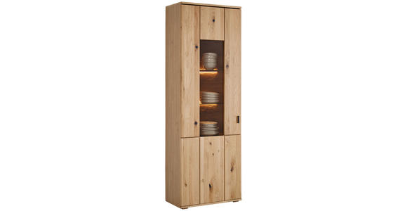 VITRINE in furniert, massiv Eiche Eichefarben - Eichefarben/Schwarz, Natur, Glas/Holz (70/204/37cm) - Hom`in