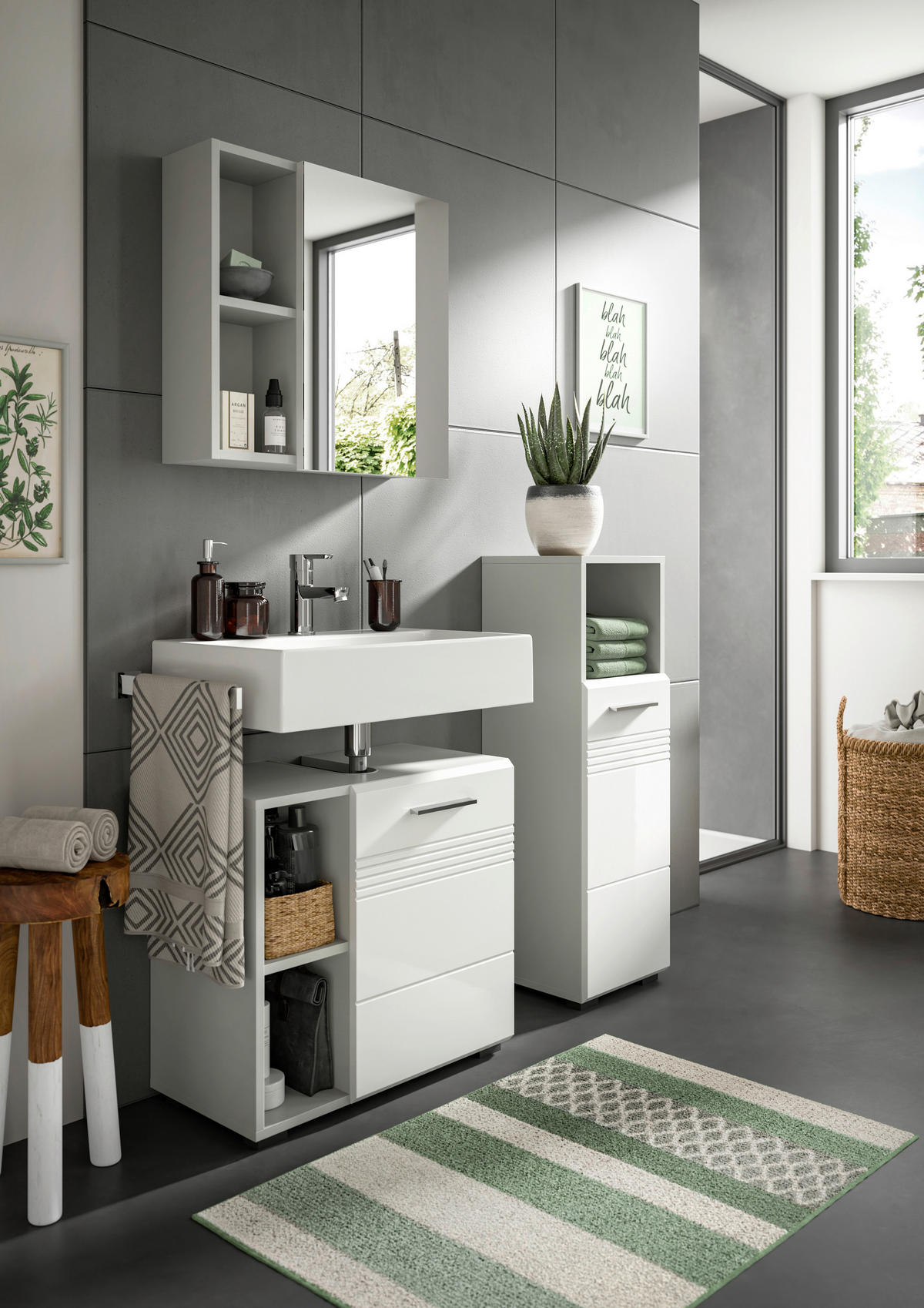 SPODNÁ SKRINKA, biela, sivá, 30/95/30 cm - čierna/sivá, Modern, kompozitné drevo/plast (30/95/30cm) - MID.YOU