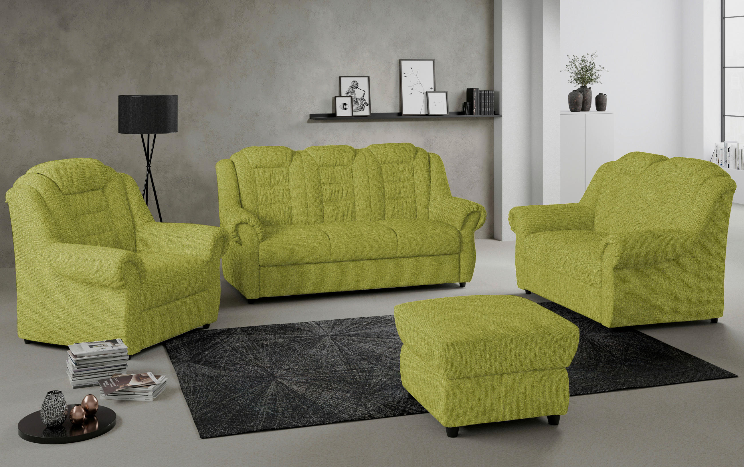 3-SITZER-SOFA Chenille Grün  - Schwarz/Grün, KONVENTIONELL, Kunststoff/Textil (196/102/1101cm) - Livetastic
