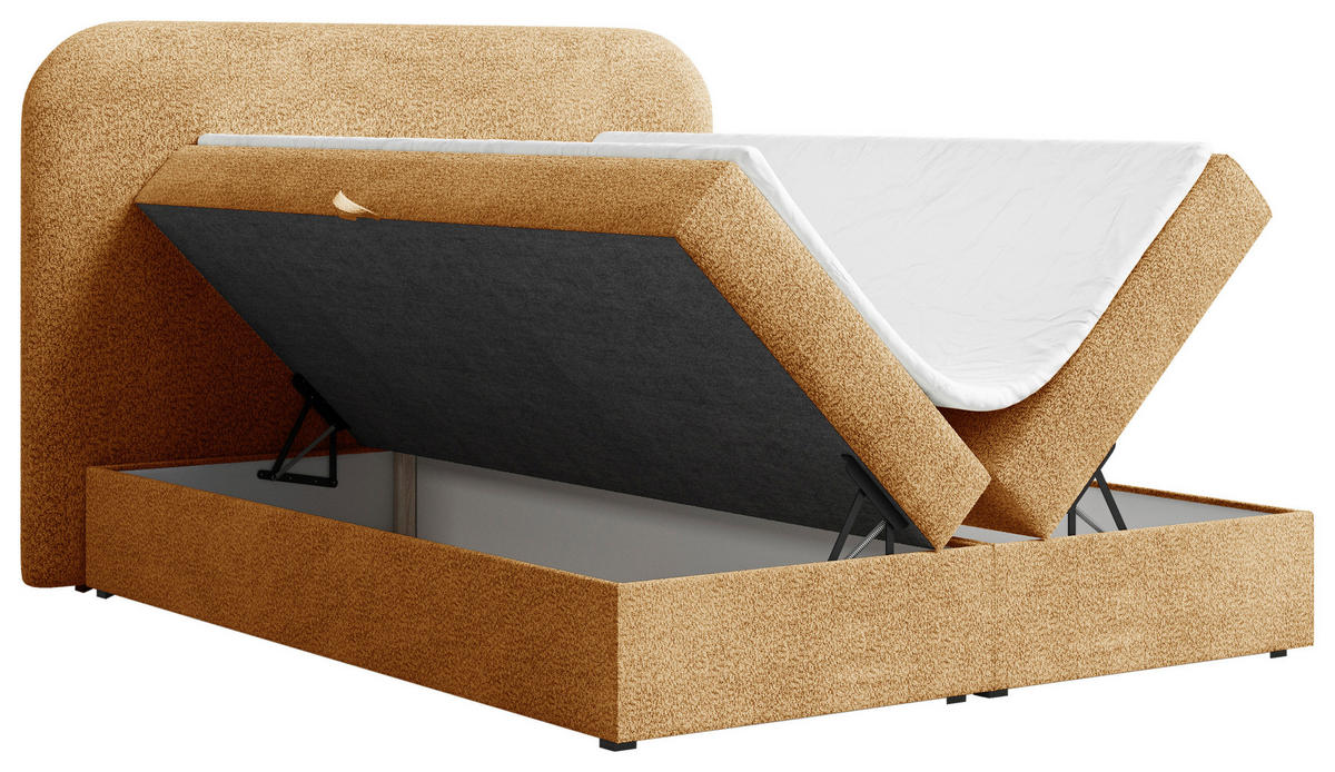 BOXBETT 140/200 cm,  in Rostfarben, Bettkasten, Topper, H2 + H3 = mittel + fest  - Rostfarben/Schwarz, MODERN, Holz/Kunststoff (140/200cm) - MID.YOU