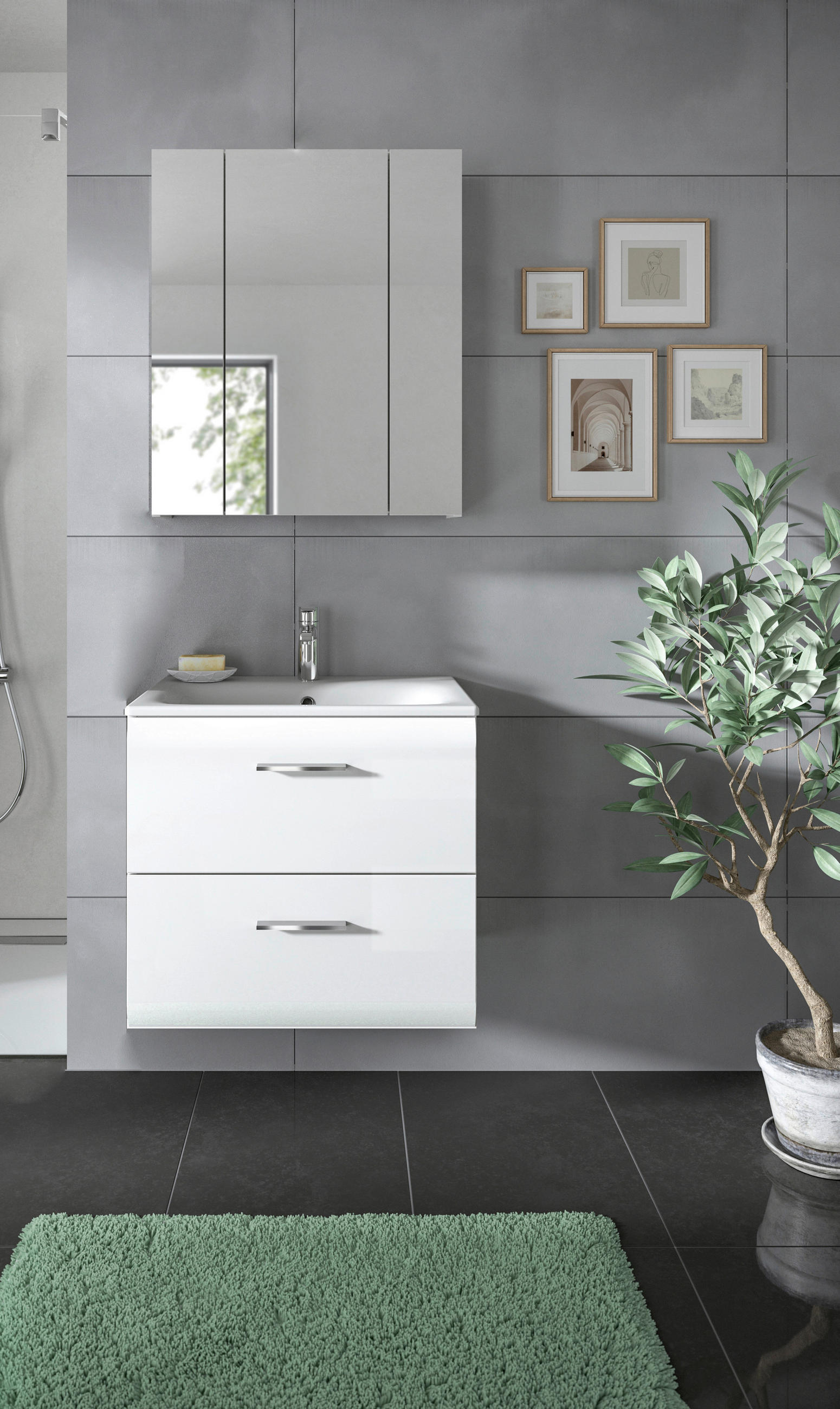 BADEZIMMER 2-teilig 60 cm  - Weiss Hochglanz/Weiss, Modern, Keramik/Holzwerkstoff (60cm) - MID.YOU