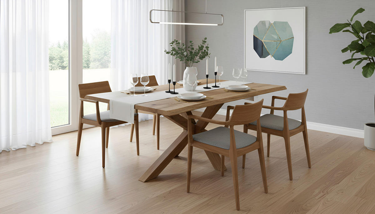 ESSTISCH 200/100/75 cm Echtholz  Holz rechteckig Eichefarben  - Eichefarben, Design, Holz (200/100/75cm) - Linea Natura