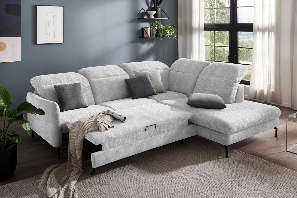 ECKSOFA in Flachgewebe Hellgrau  - Hellgrau/Schwarz, Design, Textil/Metall (299-313/233cm) - Dieter Knoll