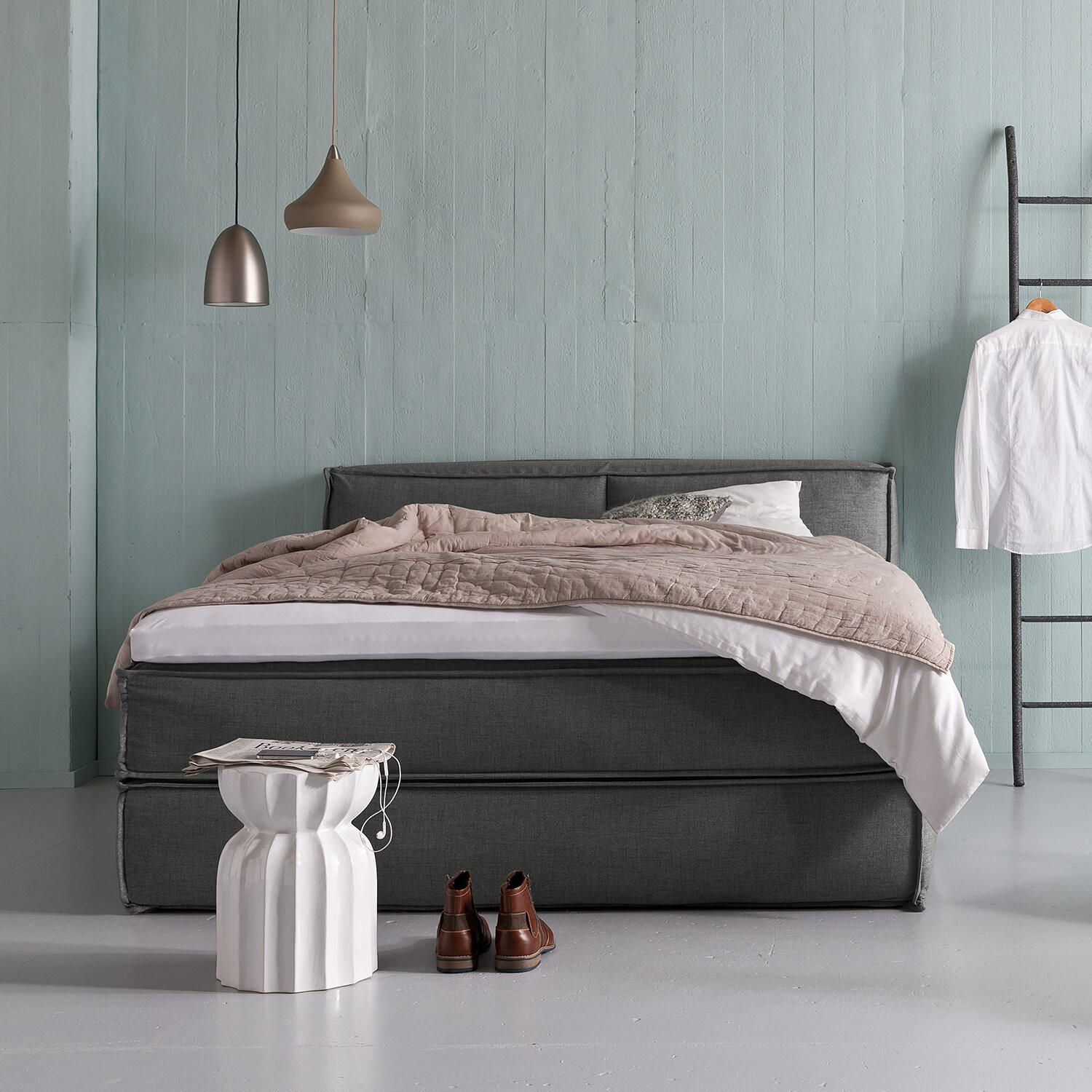 BOXSPRINGBETT 200/200 cm  in Anthrazit  - Anthrazit/Schwarz, Design, Textil (200/200cm) - home24