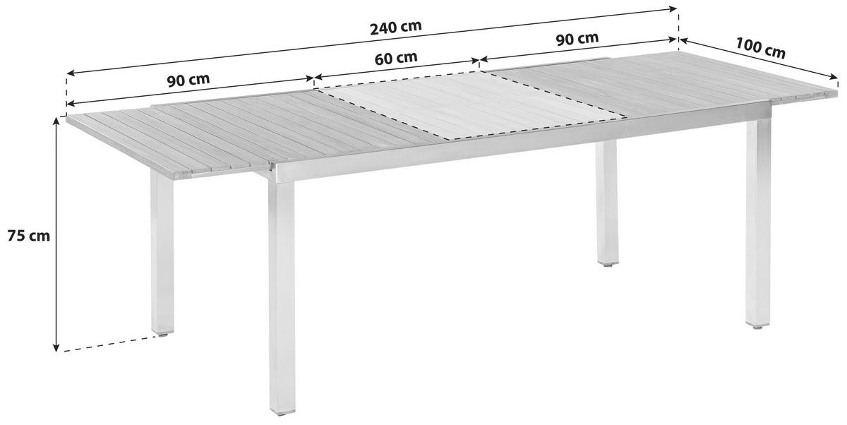 GARTENTISCHGRUPPE Akazie Hartholz Edelstahl  - Silberfarben/Akaziefarben, KONVENTIONELL, Holz/Metall - Gardenson