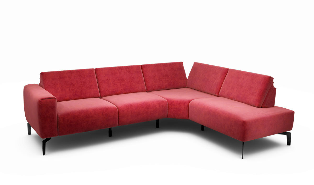 ECKSOFA Cosy Rot Samt  - Rot/Schwarz, Design, Textil/Metall (256/193cm) - SENSOO