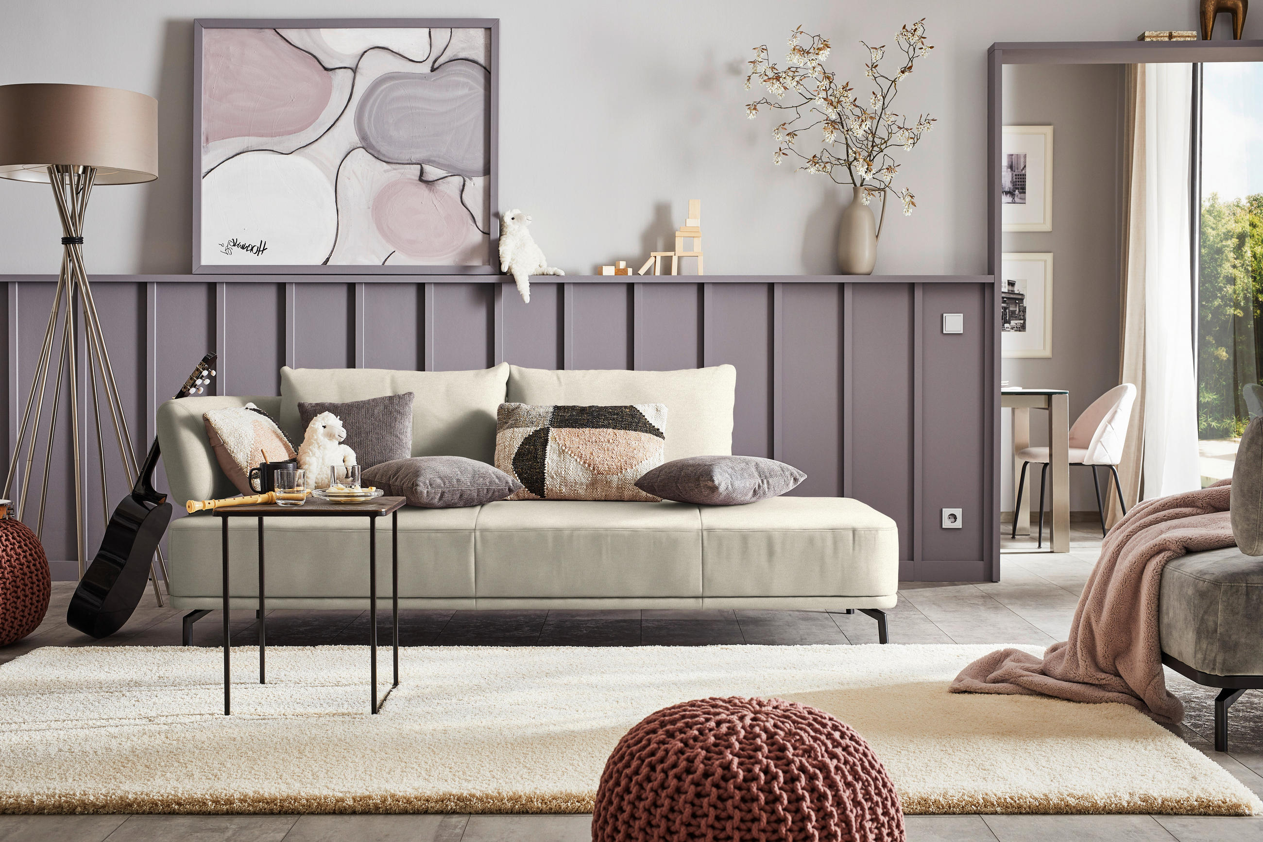 RÉCAMIERE in Flachgewebe Creme  - Creme/Schwarz, Design, Textil/Metall (227/89/101cm) - Dieter Knoll