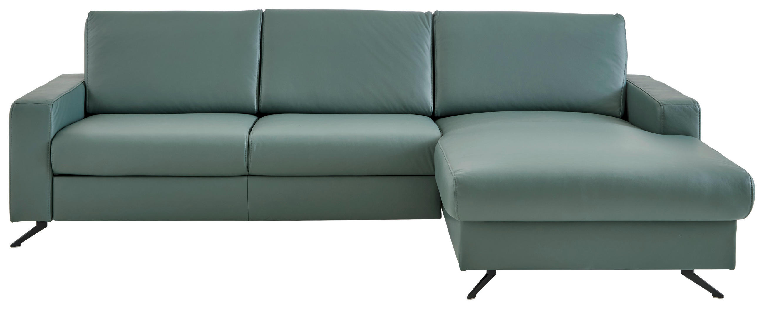 ECKSOFA in Echtleder Opal  - Opal/Schwarz, Design, Leder/Metall (267/165cm) - Lomoco