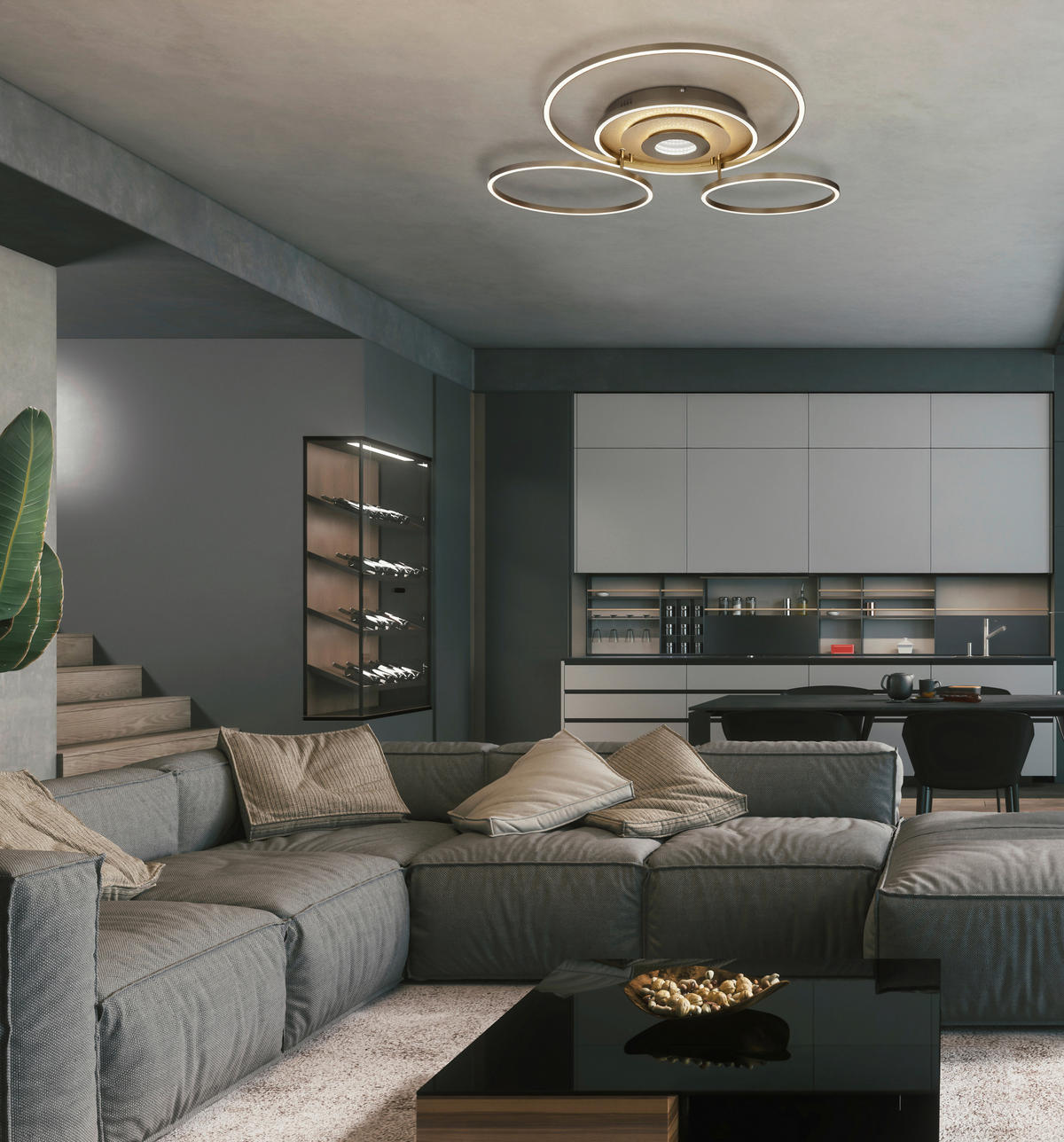LED-DECKENLEUCHTE Miles 99,2/80,8/13,5 cm  - Champagner/Goldfarben, Design, Kunststoff/Metall (99,2/80,8/13,5cm)