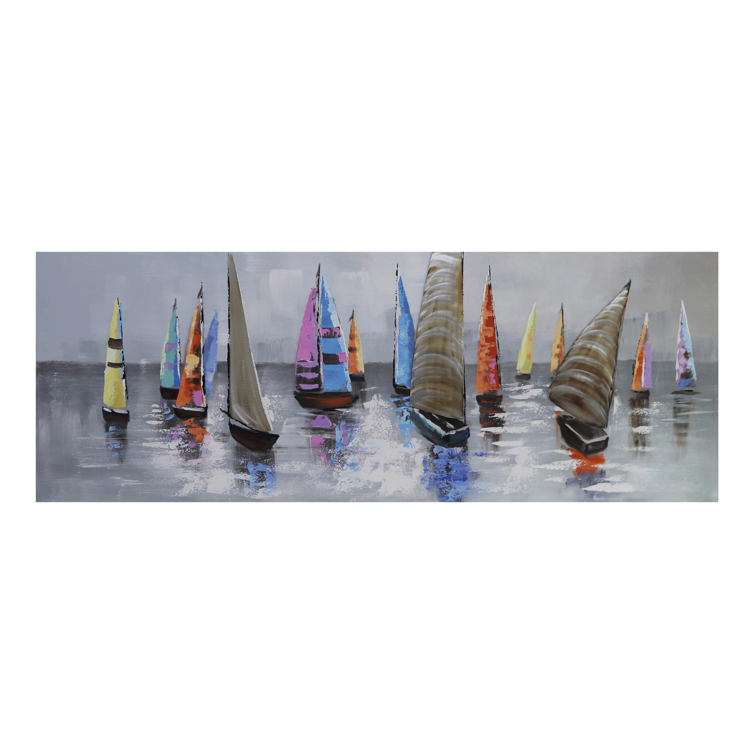 Monee Ölgemälde Blau, Gelb, Grau, Rot, Weiß 150x55 cm