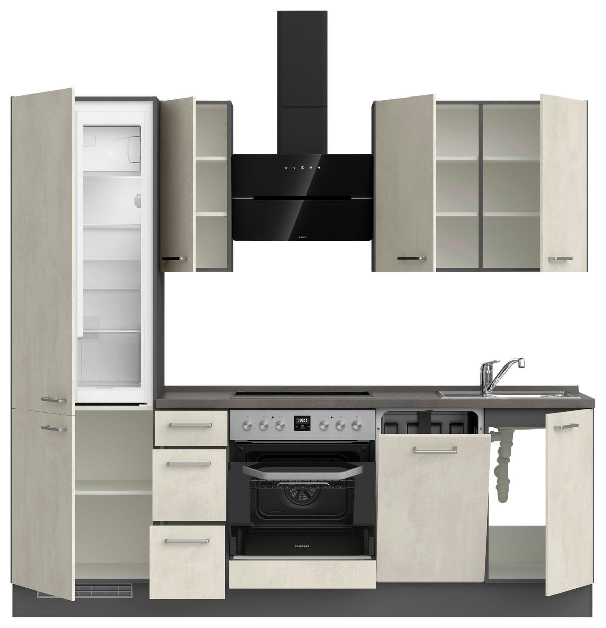 KÜCHENLEERBLOCK 240 cm   in Weiß, Schieferfarben  - Schieferfarben/Edelstahlfarben, MODERN, Holzwerkstoff/Metall (240cm) - Nobilia