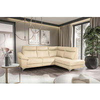 ECKSOFA 242/194 cm  in Lederlook Echtleder Beige Bettkasten, Rücken echt, Relaxfunktion  242/194 cm  - Chromfarben/Beige, Design, Leder/Textil (242/194cm) - Livetastic