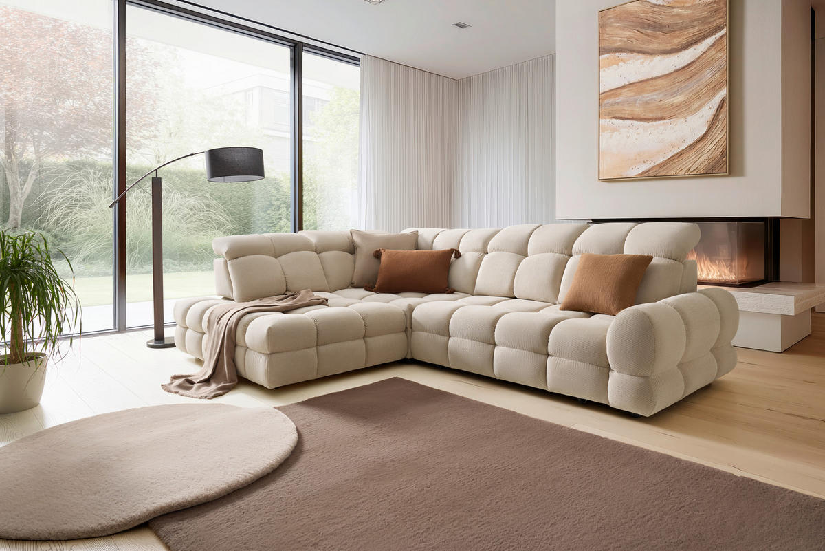 HÖRNSOFFA i vävt tyg beige  - beige/svart, Modern, trämaterial/trä (217/302cm) - Livetastic