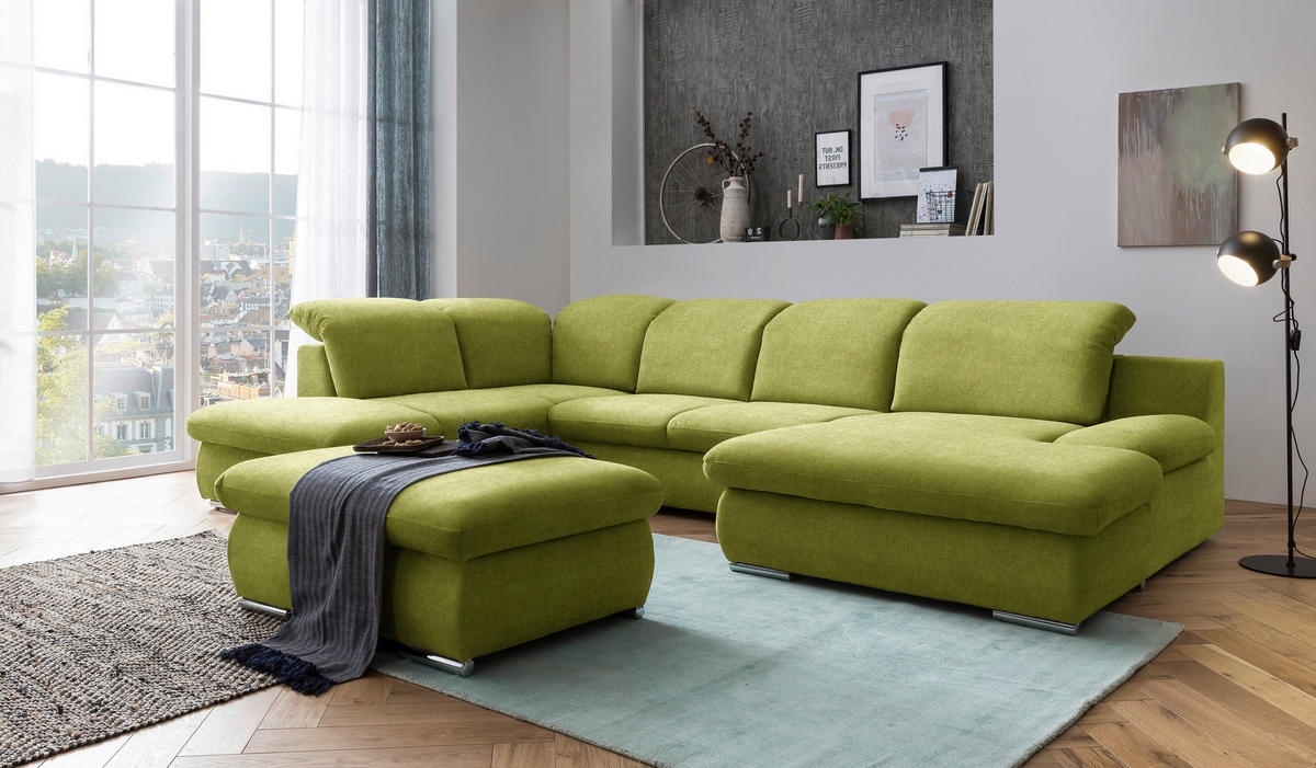 HOCKER in Textil Grün  - Chromfarben/Grün, Design, Textil/Metall (101/45/74cm) - Livetastic