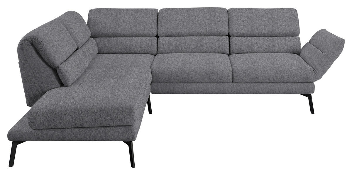 ECKSOFA in Flachgewebe Grau  - Schwarz/Grau, Design, Textil/Metall (212-253/256-363cm) - Dieter Knoll