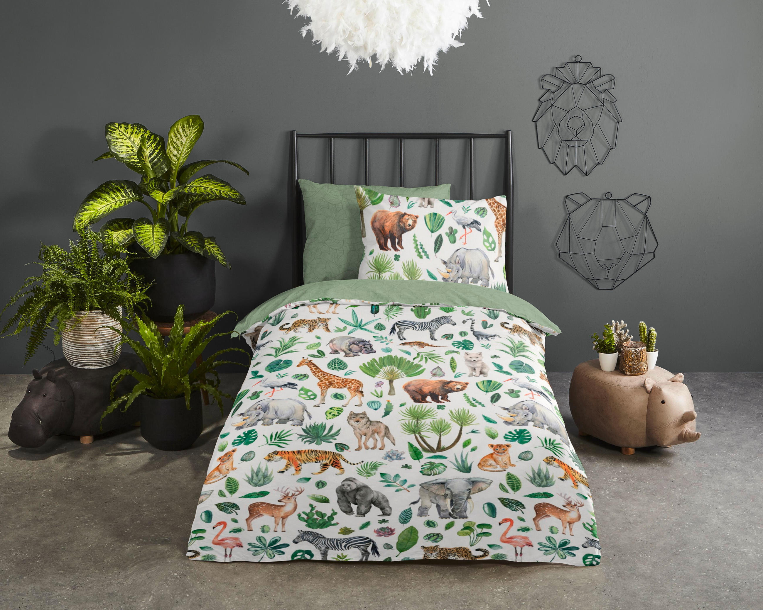 KINDERBETTWÄSCHE 140/200 cm  - Weiß/Grün, Trend, Textil (140/200cm)