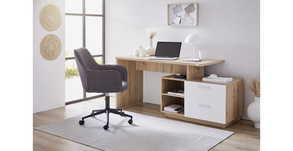 SCHREIBTISCH 166/65/75 cm in Weiß, Eiche Artisan - Silberfarben/Weiß, KONVENTIONELL, Holzwerkstoff/Kunststoff (166/65/75cm) - Xora