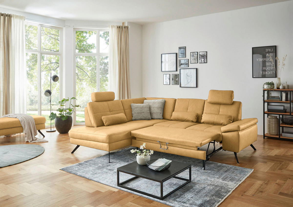 ECKSOFA in Lederlook, Mikrofaser Gelb  - Gelb/Schwarz, Design, Textil/Metall (194/261cm) - Beldomo System