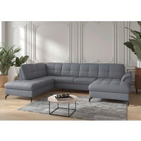 WOHNLANDSCHAFT Graublau Echtleder  - Graublau/Schwarz, MODERN, Leder/Metall (212/319/164cm) - Sit & More