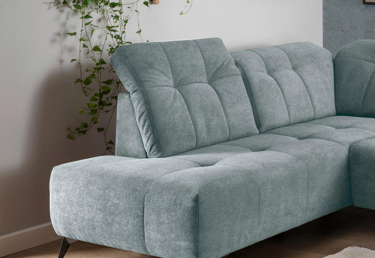 WOHNLANDSCHAFT SANO in Chenille Mintgrau  - Mintgrau/Schwarz, MODERN, Textil/Metall (200/337/180cm) - Livetastic