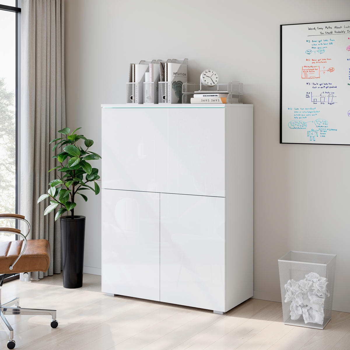 POMOĆNI STOL  bijela, bijela visoki sjaj  drvni materijal  - bijela/siva, Design, drvni materijal/plastika (90/125,1/42cm) - Livetastic