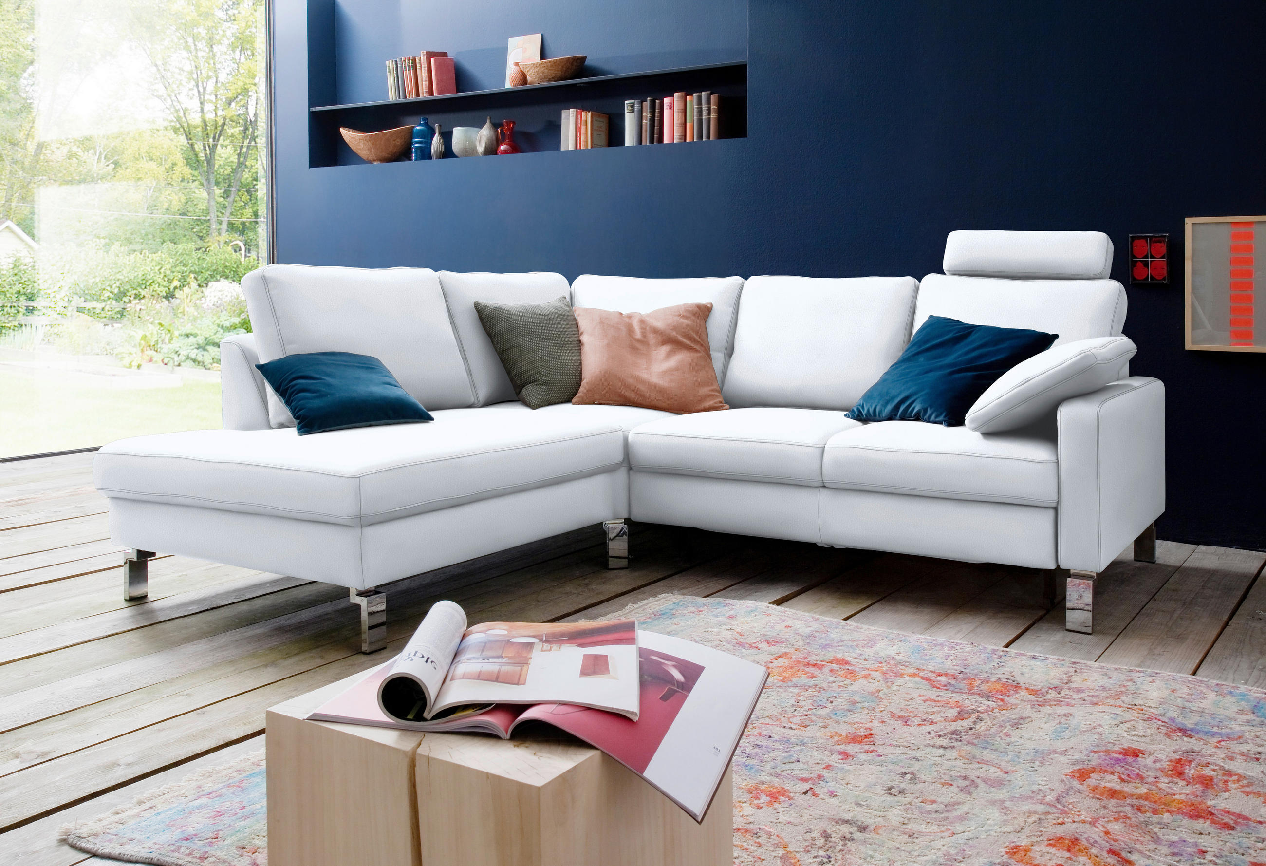 ECKSOFA in Echtleder Weiss  - Chromfarben/Weiss, Design, Leder/Metall (200/281cm) - Pure Home Lifestyle