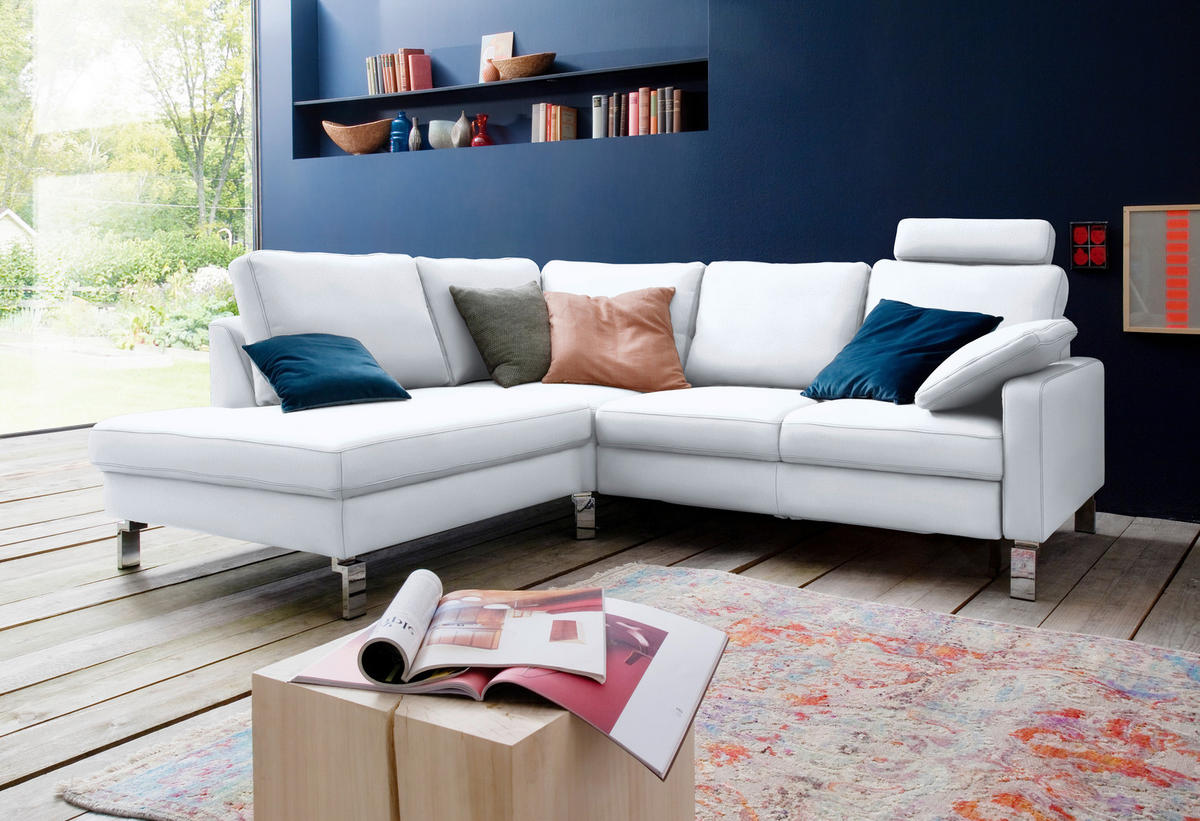 ECKSOFA in Echtleder Weiß  200/281 cm  - Chromfarben/Weiß, Design, Leder/Metall (200/281cm) - Pure Home Lifestyle